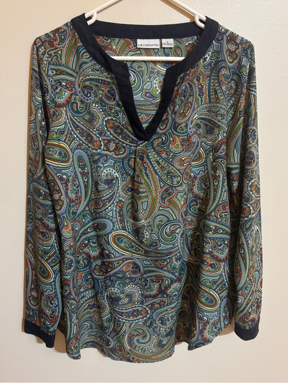 Liz Claiborne Multicolor Paisley V-Neck Long Sleeve Top size M